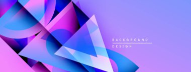 Soyut geometrik şekiller örtüşüyor, canlı mor ve mavi renkler yaratıyor. Arkaplan modern tasarım unsurları, dijital sanat tarzı öneriyor.