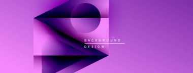 Soyut mor tasarım geometrik şekiller, gradyanlar, metin okuma arkaplan tasarımı içerir. Modern estetik, canlı renkler, minimalist tarz..