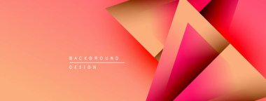 Soyut geometrik şekiller örtüşür, canlı bir gradyan arkaplan oluşturur. Şeftali, pembe renkler dizaynın hakimi. Mevcut en küçük metin.