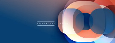 Soyut tasarım, üst üste binen daireler, gradyan maviler, portakallar. Sancaklar ve sunumlar için modern estetik. Minimalist stil.