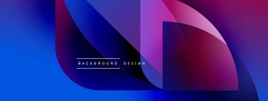 Soyut gradyan şekiller çakışıyor, dinamik görsel etki yaratıyor. Mavi geçiş mor, modern tasarım öğesine.