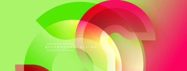 Soyut renkli arkaplan. Üst üste binen şekiller dinamik görsel efekt yaratır. Gradyan renkler düzgün bir şekilde harmanlanarak modern estetik sunuyor..