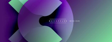 Soyut gradyanlar çakışıyor, dinamik görsel etki yaratıyor. Mor, yeşil renkler kompozisyona hakim. Modern tasarım ögesi.