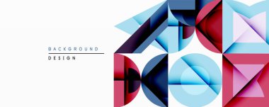 Soyut geometrik şekiller canlı bir zemin oluşturur. Mavi, kırmızı, pembe renkler çokgen formlarda harmanlanır. Modern tasarım, dinamik görsel deneyimi çağrıştırıyor. Temiz çizgiler, minimalist estetik.