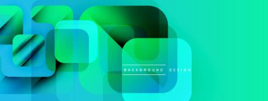 Soyut geometrik şekiller örtüşüyor, canlı turkuazlar yaratıyor, yeşil gradyanlar. Arkaplan, pankart ve sunumlar için modern tasarım ögesi.