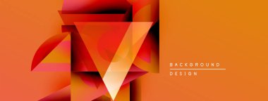 Soyut geometrik tasarım. Turuncu renkler baskın, dinamik üçgen şekiller yaratıyor. Modern estetik, arka planlar ve sunumlar için uygun..