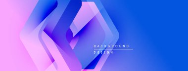 Soyut geometrik şekiller çakışıyor. Canlı mavi, mor renkler tasarımda baskın. Modern estetik, temiz çizgiler dinamik bileşim sunar.