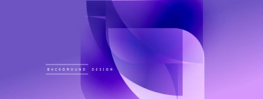 Soyut mor tasarım. Üst üste binen şekiller akışkan ve modern estetik yapılar yaratır. Gradyan renkler derinlik ve görsel ilgi sağlar.
