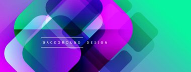Soyut geometrik şekiller örtüşüyor, canlı renk eğimleri yaratıyor. Modern tasarım mor, pembe, turkuaz renkler içerir. Metin arkaplan tasarımı okur.