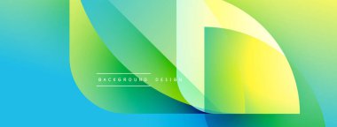 Soyut gradyan şekiller çakışıyor. Canlı renkler maviden yeşile, sonra da sarıya dönüşür. Metin elementli minimalist tasarım.