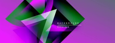Soyut geometrik şekiller örtüşüyor, canlı mor ve yeşil renkler yaratıyor. Arkaplan ve sunumlar için modern tasarım ögesi.