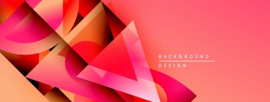 Soyut geometrik şekiller örtüşüyor, canlı pembe, turuncu renkler yaratıyor. Modern tasarım enerji, dinamizm, görsel ilgi öneriyor.