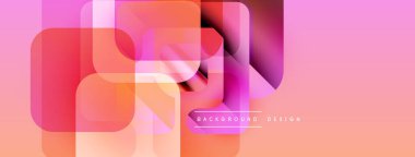 Soyut geometrik şekiller örtüşüyor, canlı pembe, turuncu renkler yaratıyor. Modern tasarım düz gradyanlar, temiz çizgiler içerir.