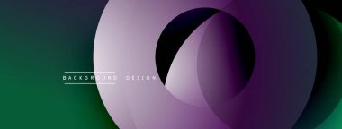 Soyut tasarım özellikleri üst üste binen daireler, farklı renkler. Karanlık arka plan, görsel derinliği ve modern estetiği arttırır..