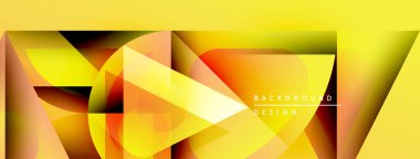 Soyut geometrik şekiller, canlı sarı ve turuncu renkleri harmanlarlar. Modern tasarım dinamik görsel doku yaratır. Arkaplanda metin ögeleri.