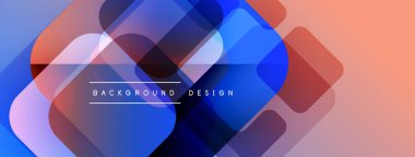 Soyut geometrik şekiller çakışıyor. Renkler karışık mavi, mor, şeftali rengi. Arkaplan ve sunumlar için modern tasarım ögesi.