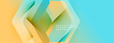 Soyut geometrik şekiller çakışıyor. Sarı, yeşil, turkuaz renkler dinamik görsel efekt yaratır. Modern tasarım ögesi.