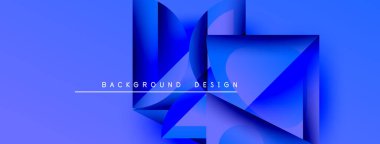 Soyut mavi geometrik şekiller modern arkaplan oluşturur. Katmanlar çakışıyor, dinamik görsel bileşim oluşturuyor. Minimalist tasarım unsurları.