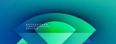 Soyut eğim arkaplanı. Mavi, yeşil renkler düzgün bir şekilde harmanlanır. Merkezi geometrik şekil metin arkaplan tasarımı içerir. Modern, canlı görsel.