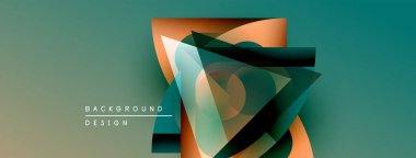 Soyut geometrik şekiller örtüşür, dinamik görsel efekt yaratır. Teal, turuncu renkler kompozisyona hakim. Minimalist tasarım unsurları.