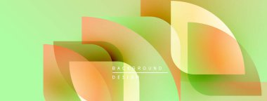 Soyut geometrik şekiller çakışıyor ve yumuşak eğimler yaratıyor. Açık yeşil arka plan sıcak turuncu ve sarı renkleri tamamlıyor. Modern tasarım ögesi.