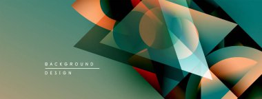Soyut geometrik şekiller örtüşür, dinamik görsel efekt yaratır. Renkler harmanlanır, modern arkaplan tasarımı oluşturulur. Yumuşak eğimler derinliği artırır.