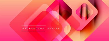 Soyut geometrik şekiller örtüşüyor, canlı pembe, turuncu gradyan oluşturuyor. Metin arka plan tasarımı okur. Modern görsel kompozisyon.