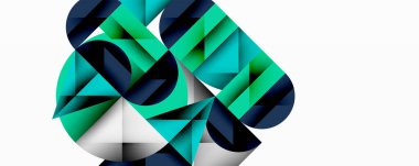 Soyut geometrik tasarım. Teal, donanma, beyaz şekiller dinamik bileşimler oluşturarak kesişiyor. Modern estetik, temiz çizgiler, minimalist tarz..