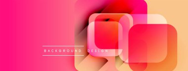 Soyut geometrik şekiller çakışıyor. Canlı pembe, turuncu, kırmızı gradyanlar modern tasarım yaratır. Metin arkaplan tasarımı okur.