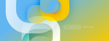 Soyut geometrik şekiller örtüşüyor, canlı renk eğimleri yaratıyor. Mavi, sarı, yeşil renkler kusursuz bir şekilde harmanlanır. Modern tasarım ögesi.