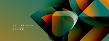 Soyut geometrik şekiller örtüşüyor, canlı renk eğimleri yaratıyor. Tasarımda zeytin, turuncu, deniz mavisi renkleri var. Modern arkaplan dokusu.
