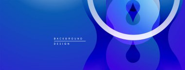Soyut mavi arkaplan. Üst üste binen daireler dinamik görsel efekt yaratır. Beyaz yay ince bir kontrast ekler, modern his..