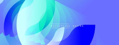 Soyut akışkan şekiller, canlı mavi renkler dizaynın hakimi. Gradyan renkler dinamik görsel efekt yaratır. Modern arkaplan ögesi.