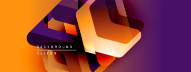 Soyut geometrik şekiller örtüşüyor, canlı turuncu ve mor renkler yaratıyor. Modern tasarım elementleri derinlik, doku, görsel ilgi.