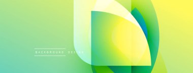 Soyut gradyan tasarımı. Üst üste binen şekiller dinamik görsel efekt yaratır. Parlak yeşiller, sarılar kompozisyona hakim. Modern, temiz estetik.