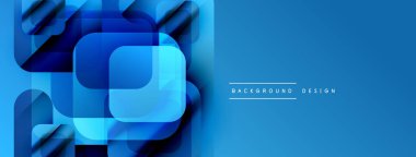 Soyut mavi tasarım üst üste binen kareler, gradyanlar, modern estetik özellikler. Pankartlar ve başlıklar için uygun temiz kompozisyon.