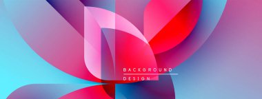 Soyut gradyanlar harmanlanarak, dinamik görsel akış yaratır. Üst üste binen şekiller derinliği, canlı renklerin kompozisyona hakim olduğunu gösteriyor. Modern tasarım ögesi.