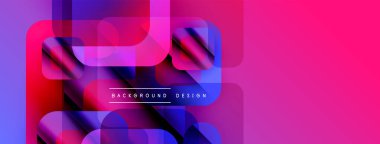 Soyut geometrik şekiller örtüşür, canlı pembeler, maviler, morlar yaratır. Modern tasarım enerjik ve dinamik hissettiriyor. Metin arkaplan tasarımı okur.