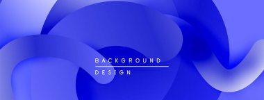 Soyut mavi şekiller akışkan dinamik arkaplan oluşturur. Minimalist tasarım gradyan renk şeması içeriyor, metin arkaplan tasarımı okuyor.