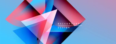 Soyut geometrik şekiller örtüşüyor, canlı renk eğimleri yaratıyor. Mavi, pembe, mor renkler tasarımda baskın. Modern arkaplan dokusu.