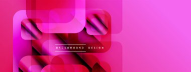 Soyut geometrik şekiller örtüşüyor, canlı pembe, kırmızı gradyanlar yaratıyor. Modern tasarım katmanlı dikdörtgenler, pürüzsüz geçişler.
