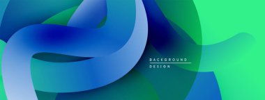 Soyut sıvı şekilleri, canlı maviler, yeşiller dinamik arkaplan oluşturur. Yumuşak eğimler, modern tasarım elementleri mevcut.