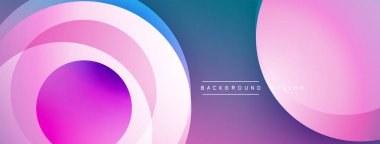 Soyut daireler örtüşüyor, canlı pembeler, maviler, morlar yaratıyor. Modern tasarım arka plan kullanımı öneriyor, basit ama dinamik bileşim.