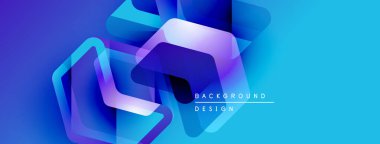 Soyut geometrik şekiller örtüşür, parlak mavi ve mor renkler yaratır. Modern tasarım elementleri teknoloji ve yenilik öneriyor. Arkaplan özellikleri metin etiketleri.