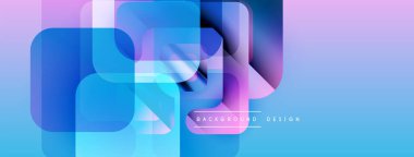 Soyut geometrik şekiller örtüşür, parlak mavi ve mor renkler yaratır. Arkaplan ve sunumlar için modern tasarım ögesi.