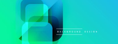Soyut gradyan şekiller örtüşür ve dinamik görsel efekt yaratır. Parlak turkuaz, yeşil renkler kompozisyona hakim. Modern tasarım ögesi.