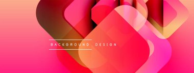 Soyut pembe eğimli arkaplan. Üst üste binen yuvarlak kareler dinamik görsel efekt yaratır. Projeler için modern tasarım ögesi.