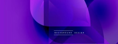 Soyut mor tasarım. Üst üste binen şekiller dinamik görsel efekt yaratır. Metin elemanlı modern arkaplan.