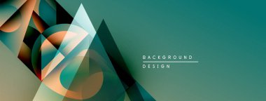 Soyut geometrik şekiller örtüşüyor, dinamik deniz mavisi ve turuncu renkler yaratıyor. Modern tasarım derinliği, hareketi, görsel ilgiyi çağrıştırıyor.