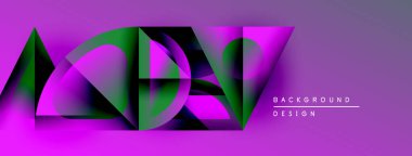 Soyut geometrik şekiller, canlı mor, yeşil renkler. Modern tasarım elementleri dinamik görsel etki yaratır. Minimalist estetik.